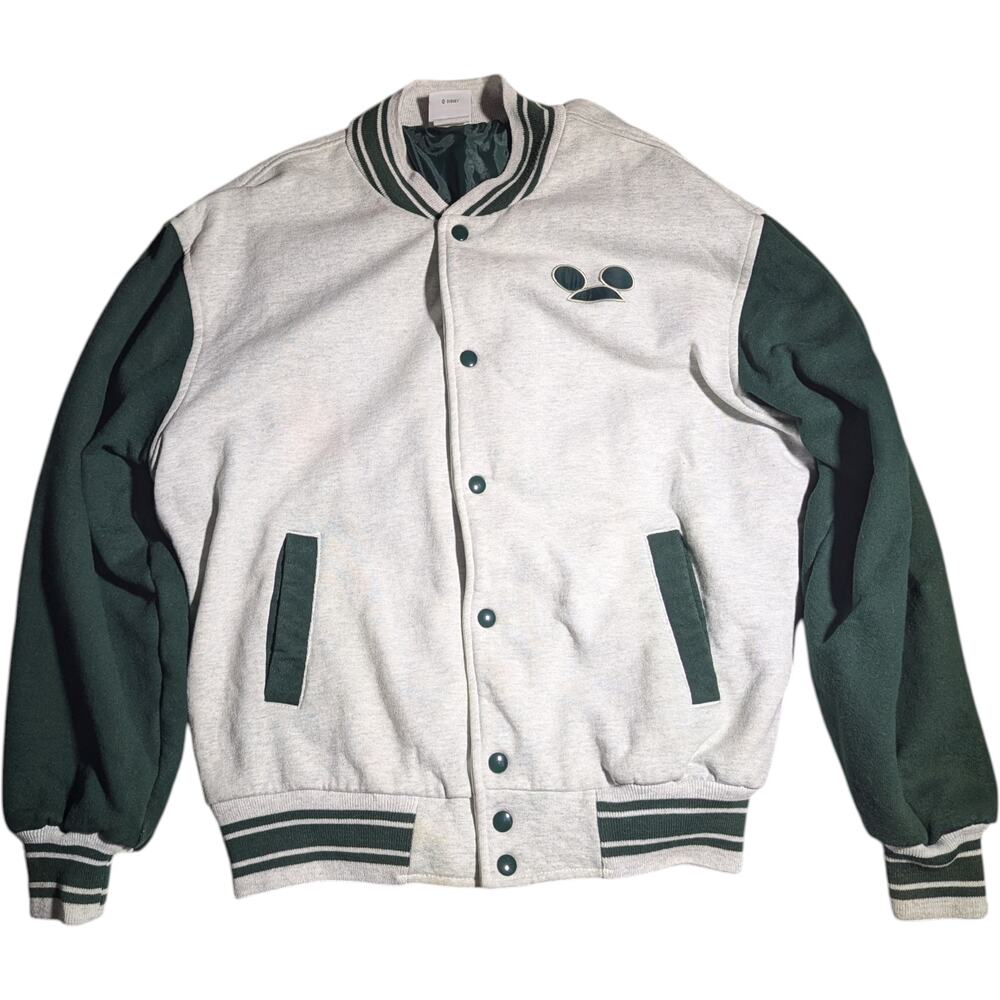 Vtg 1990s Mickey & Co Heather Gray Green Varsity Snap Front Sweater Jacket Sz L